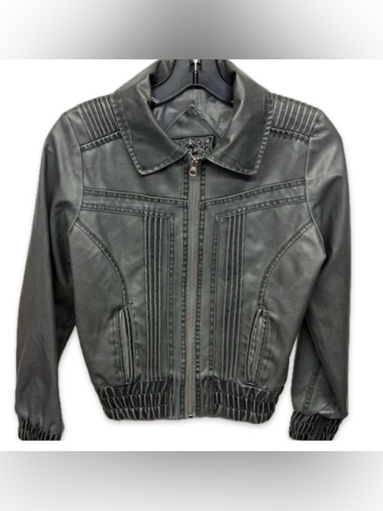 Beverly Hills Polo Club Jackets & Blazers - EUC [Beverly Hills Polo Club] Dark Gray Zip-Up Leather Jacket Women’s Sz Medium